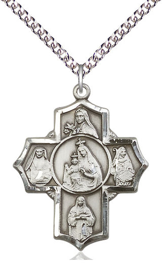 Sterling Silver Our Lady of Mount Carmel 5-Way Medal Catholic Jewelry