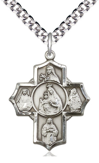 Sterling Silver Our Lady of Mount Carmel 5-Way Medal Catholic Jewelry