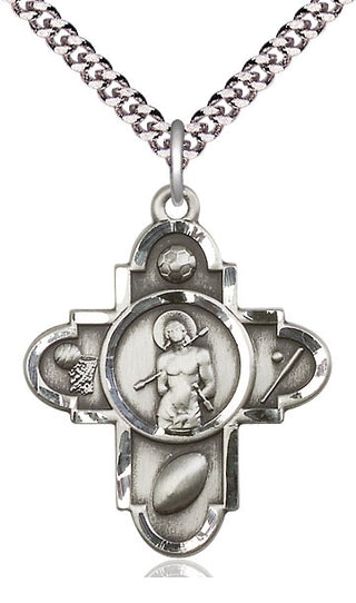 Pewter Sports 5-Way St Sebastian Medal Catholic Jewelry