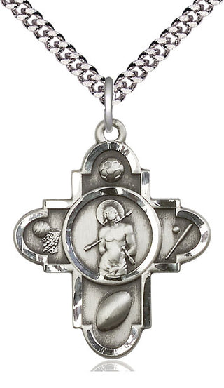 Pewter Sports 5-Way St Sebastian Medal Catholic Jewelry