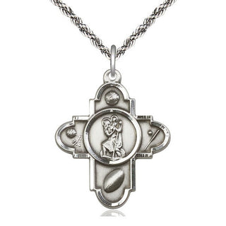 Sterling Silver Sports 5-Way St Christopher Medal Catholic Jewelry