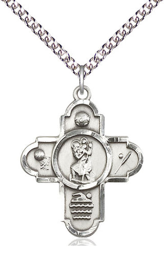 Sterling Silver 5-Way St Christopher Sports Medal Catholic Jewelry