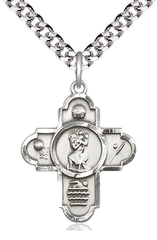 Sterling Silver 5-Way St Christopher Sports Medal Catholic Jewelry