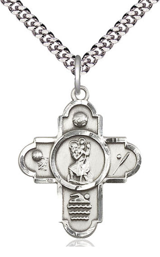 Sterling Silver 5-Way St Christopher Sports Medal Catholic Jewelry