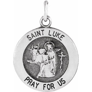 14K White 18 mm Round Saint Luke Medal