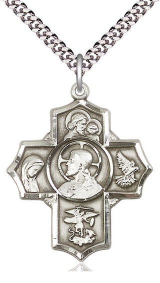 Sterling Silver Sacred Heart 5-Way Medal Catholic Jewelry