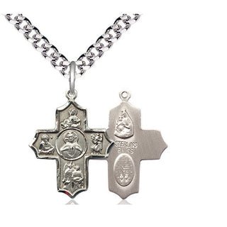 Sterling Silver Sacred Heart 5-Way Medal Catholic Jewelry