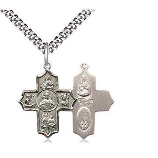 Sterling Silver Sacred Heart 5-Way Medal Catholic Jewelry