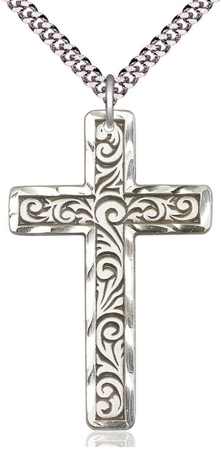Sterling Silver Knurled Cross Medal Catholic Jewelry