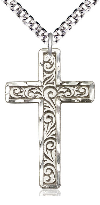 Sterling Silver Knurled Cross Medal Catholic Jewelry