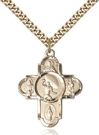 14kt Gold Filled 5-Way Football Medal Catholic Jewelry