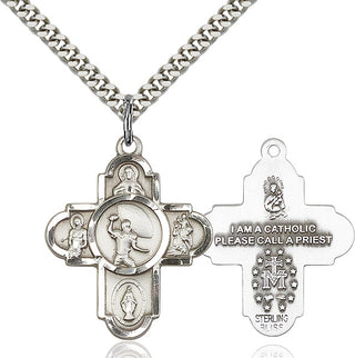 Sterling Silver 5-Way Football Medal Catholic Jewelry