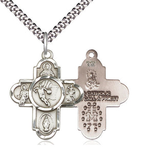Pewter 5-Way Basketball Medal Catholic Jewelry