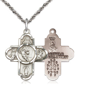 Sterling Silver 5-Way Basketball Medal Catholic Jewelry