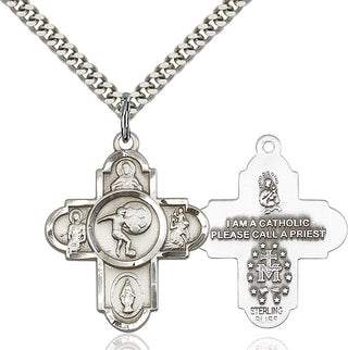 Sterling Silver 5-Way Soccer Medal Catholic Jewelry