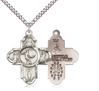 Sterling Silver 5-Way Soccer Medal Catholic Jewelry