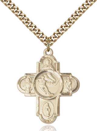 14kt Gold Filled 5-Way Ice Hockey Medal Catholic Jewelry