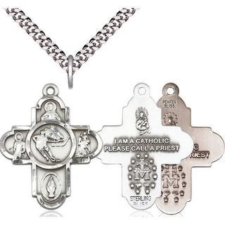 Pewter 5-Way Ice Hockey Medal Catholic Jewelry