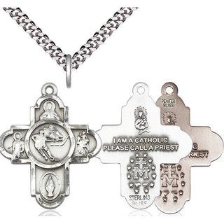 Pewter 5-Way Ice Hockey Medal Catholic Jewelry