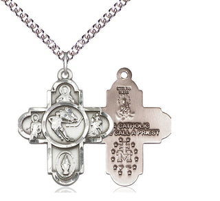 Sterling Silver 5-Way Ice Hockey Medal Catholic Jewelry