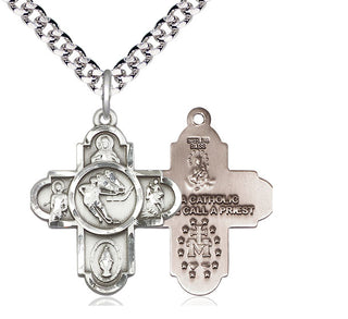 Sterling Silver 5-Way Ice Hockey Medal Catholic Jewelry