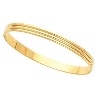 14K Yellow 6 mm Grooved Bangle 7 1/2" Bracelet  