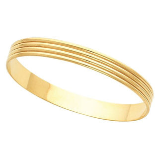 14K Yellow 8 mm Grooved Bangle 7 1/2" Bracelet  