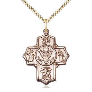 14kt Gold Filled 5-Way Army Medal Catholic Jewelry Engraved Catholic Saint Jewelry