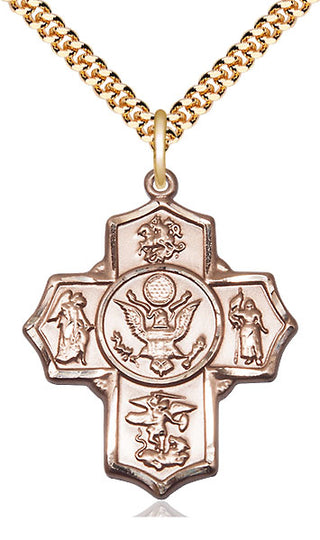 14kt Gold Filled 5-Way Army Medal Catholic Jewelry Engraved Catholic Saint Jewelry