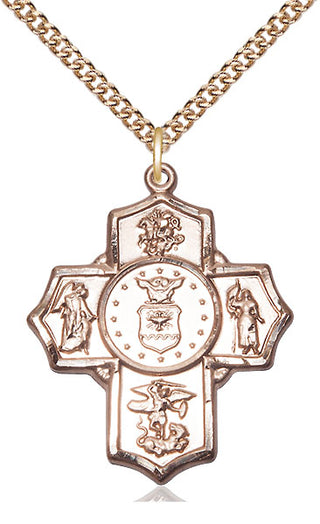 14kt Gold 5-Way Air Force Medal Engraved Catholic Saint Jewelry