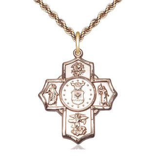 14kt Gold 5-Way Air Force Medal Engraved Catholic Saint Jewelry