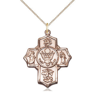 14kt Gold 5-Way Army Medal Engraved Catholic Saint Jewelry