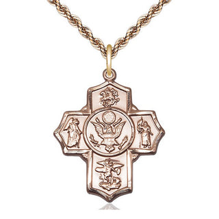 14kt Gold 5-Way Army Medal Engraved Catholic Saint Jewelry