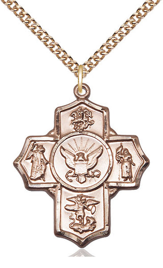 14kt Gold 5-Way Navy Medal Engraved Catholic Saint Jewelry