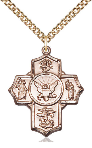 14kt Gold 5-Way Navy Medal Engraved Catholic Saint Jewelry