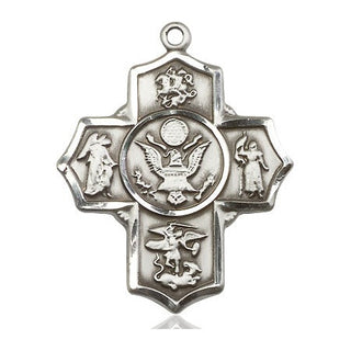 Pewter 5-Way Army Medal Engraved Catholic Saint Jewelry
