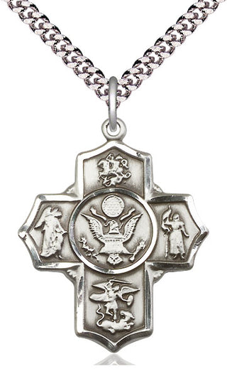 Pewter 5-Way Army Medal Catholic Jewelry Engraved Catholic Saint Jewelry