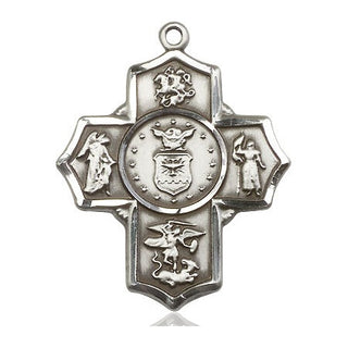 Sterling Silver 5-Way Air Force Medal Engraved Catholic Saint Jewelry