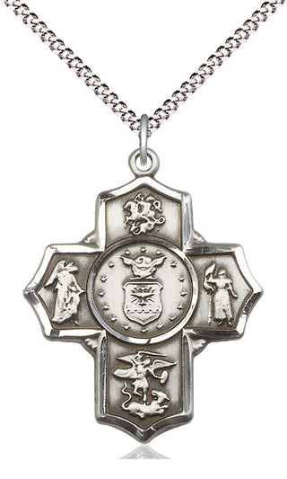 Sterling Silver 5-Way Air Force Medal Catholic Jewelry Engraved Catholic Saint Jewelry