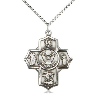 Sterling Silver 5-Way Army Medal Catholic Jewelry Engraved Catholic Saint Jewelry