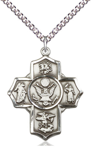 Sterling Silver 5-Way Army Medal Catholic Jewelry Engraved Catholic Saint Jewelry