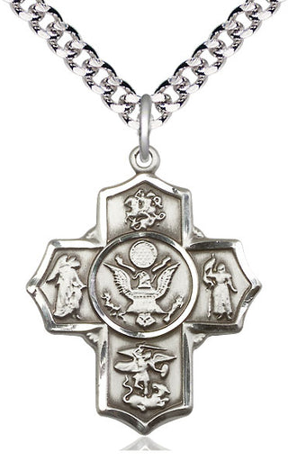 Sterling Silver 5-Way Army Medal Catholic Jewelry Engraved Catholic Saint Jewelry