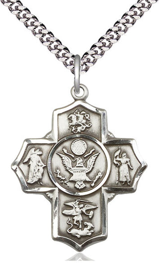 Sterling Silver 5-Way Army Medal Catholic Jewelry Engraved Catholic Saint Jewelry