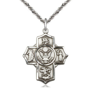 Sterling Silver 5-Way Army Medal Catholic Jewelry Engraved Catholic Saint Jewelry