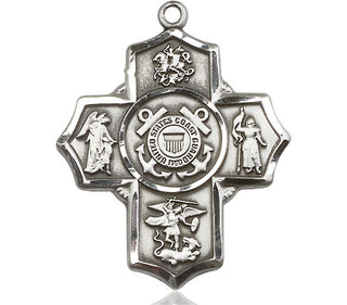Sterling Silver 5-Way Coast Guard Medal Engraved Catholic Saint Jewelry