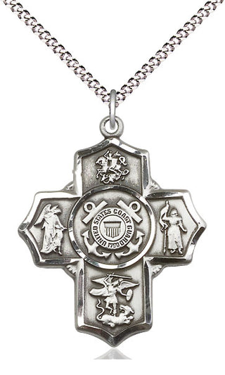Sterling Silver 5-Way Coast Guard Medal Catholic Jewelry Engraved Catholic Saint Jewelry