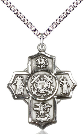 Sterling Silver 5-Way Coast Guard Medal Catholic Jewelry Engraved Catholic Saint Jewelry