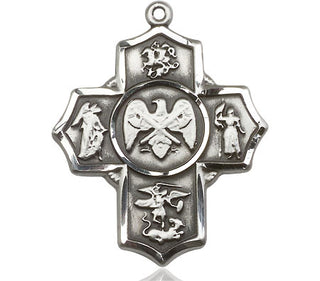 Sterling Silver 5-Way National Guard Medal Engraved Catholic Saint Jewelry