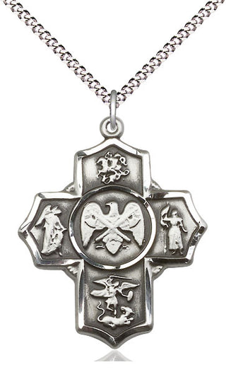 Sterling Silver 5-Way National Guard Medal Catholic Jewelry Engraved Catholic Saint Jewelry