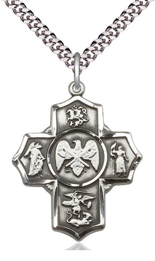 Sterling Silver 5-Way National Guard Medal Catholic Jewelry Engraved Catholic Saint Jewelry